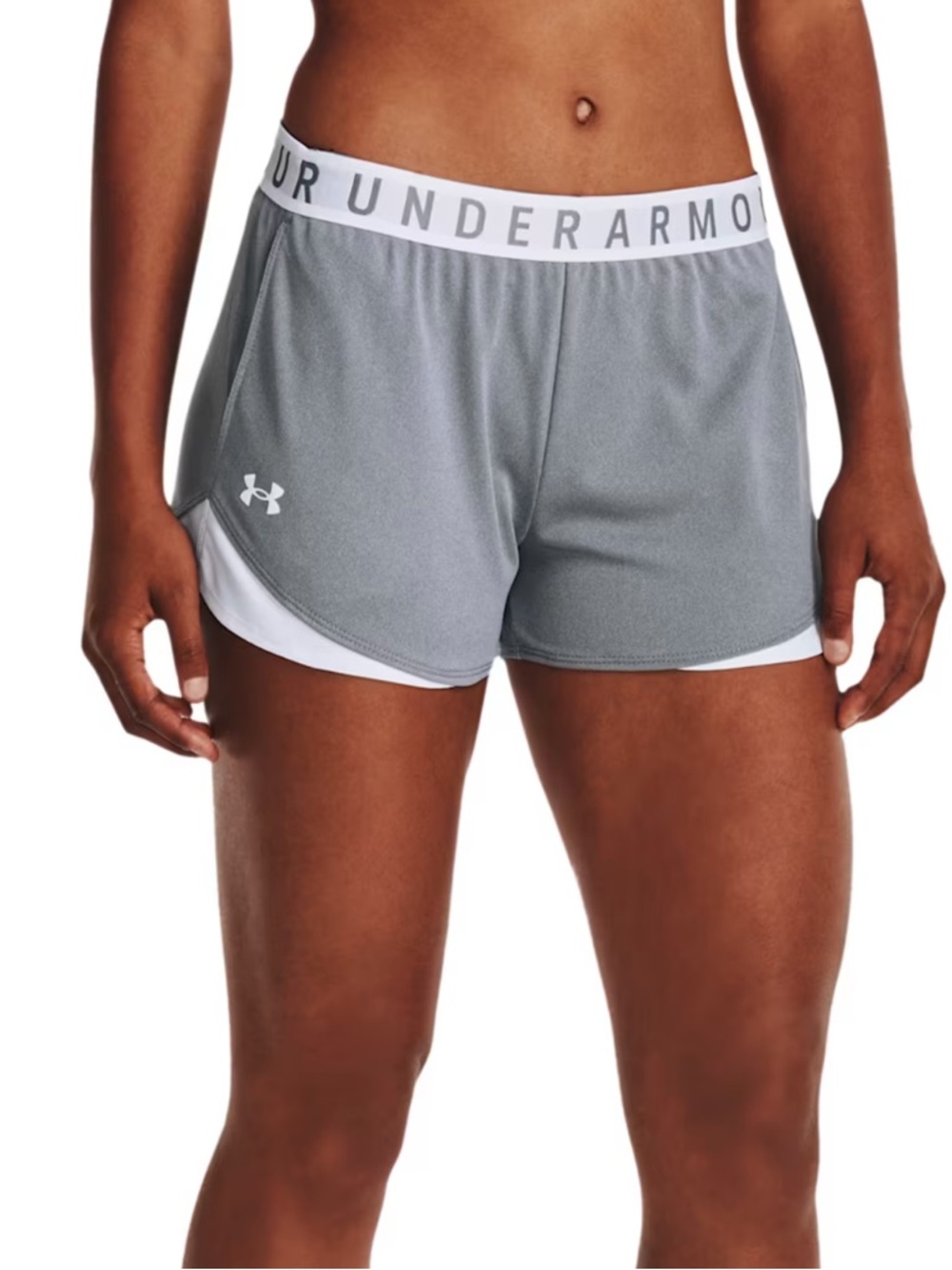 Under Armour Women's Grey Athletic Shorts with White Waistband